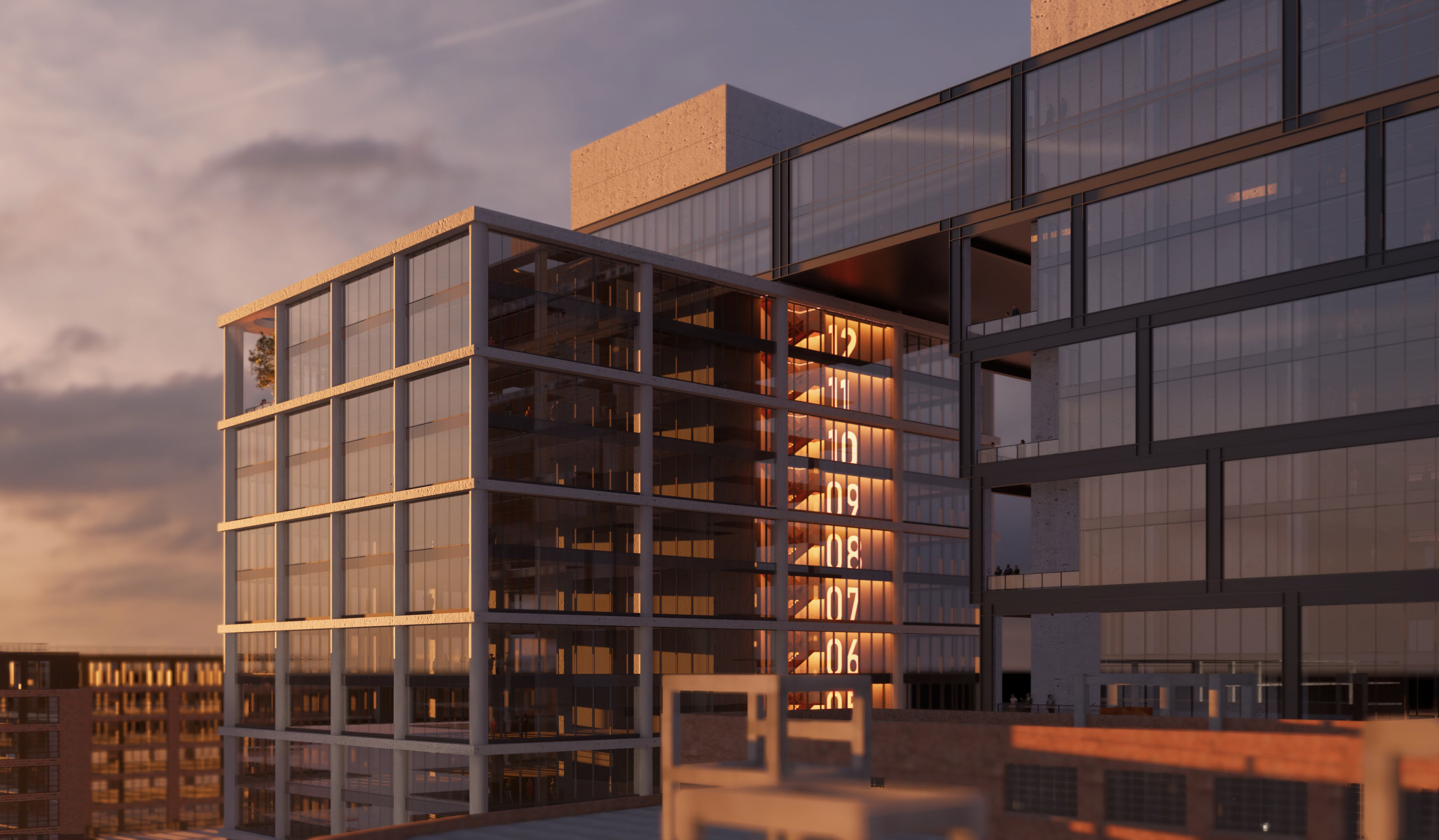 Block 3 skybridge - dusk view